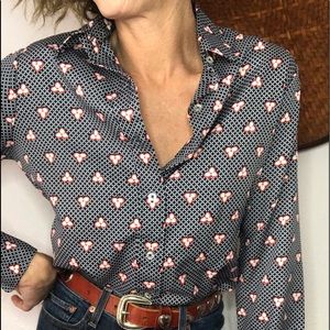 🍒VTG 70s circa polyester printed blouse